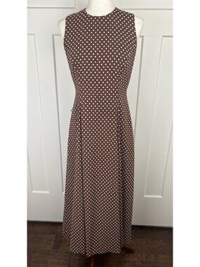 Vintage Cynthia Howie Dress Polka Dot Brown White Gored Midi 6 Lined Timeless